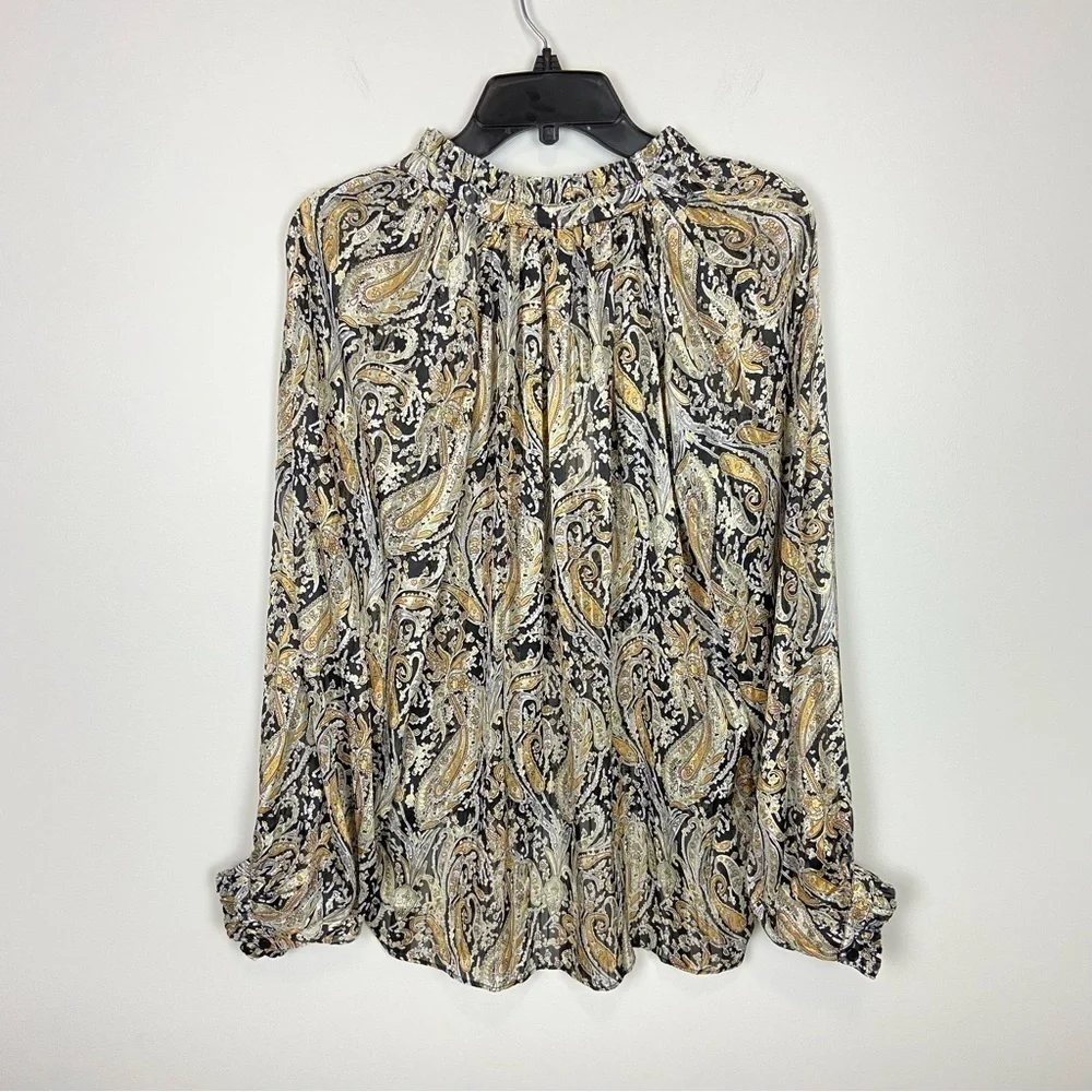 Elan Paisley Print Long Sleeve Chiffon Peasant Top Size S